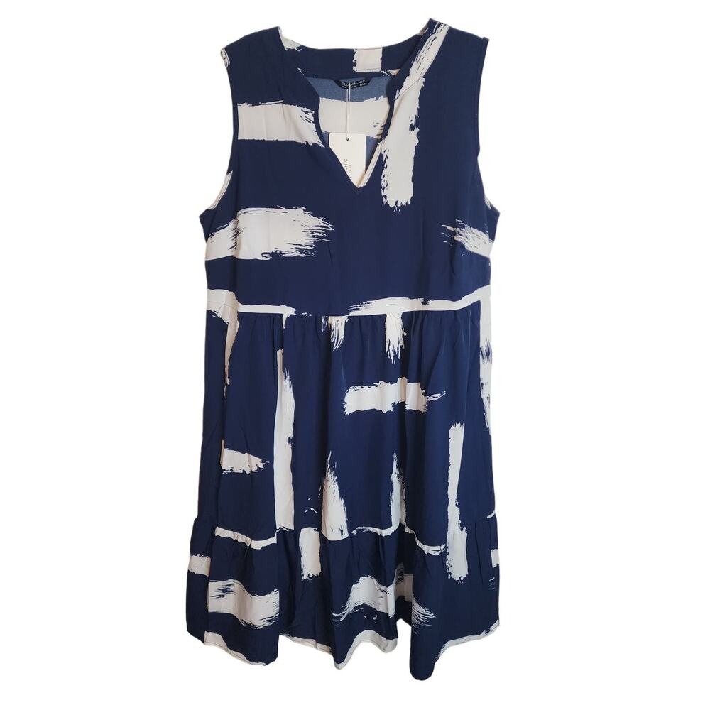 BloomChic Sleeveless Navy/White Abstract Dress, NWT, Large